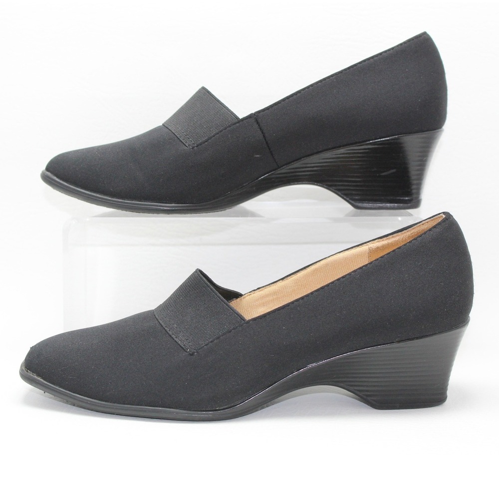 LifeStride Judo Black Fabric Wedge Pumps Slip On Shoes 8M 27051001